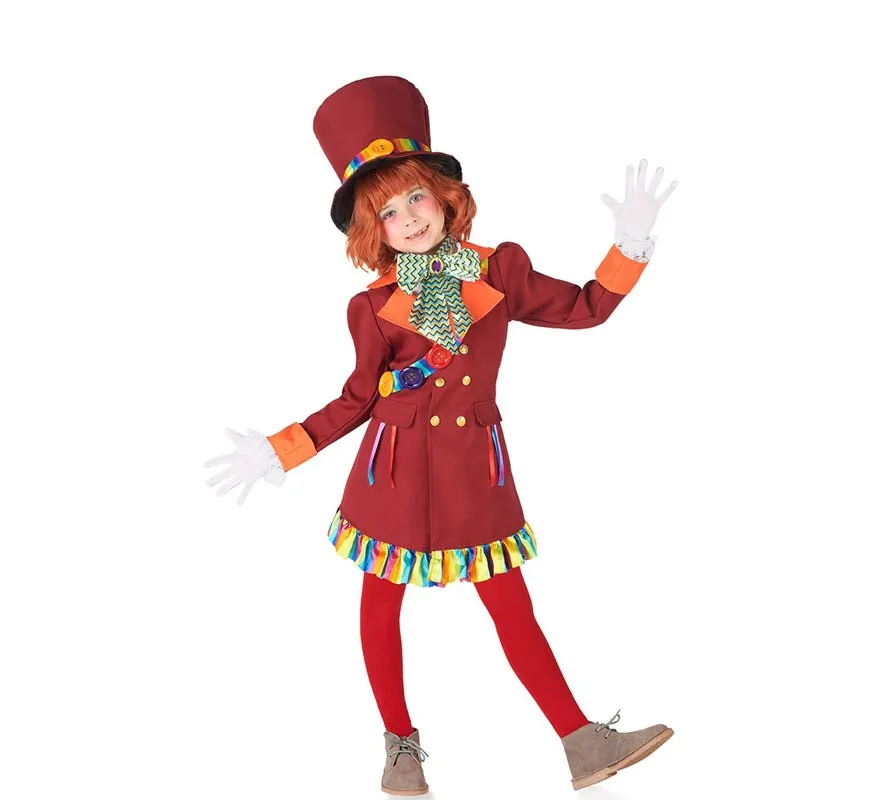 Costume da Cappellaio Matto Borgogna per bambina