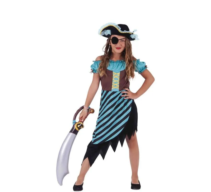 Costume da Pirata a righe blu per bambina
