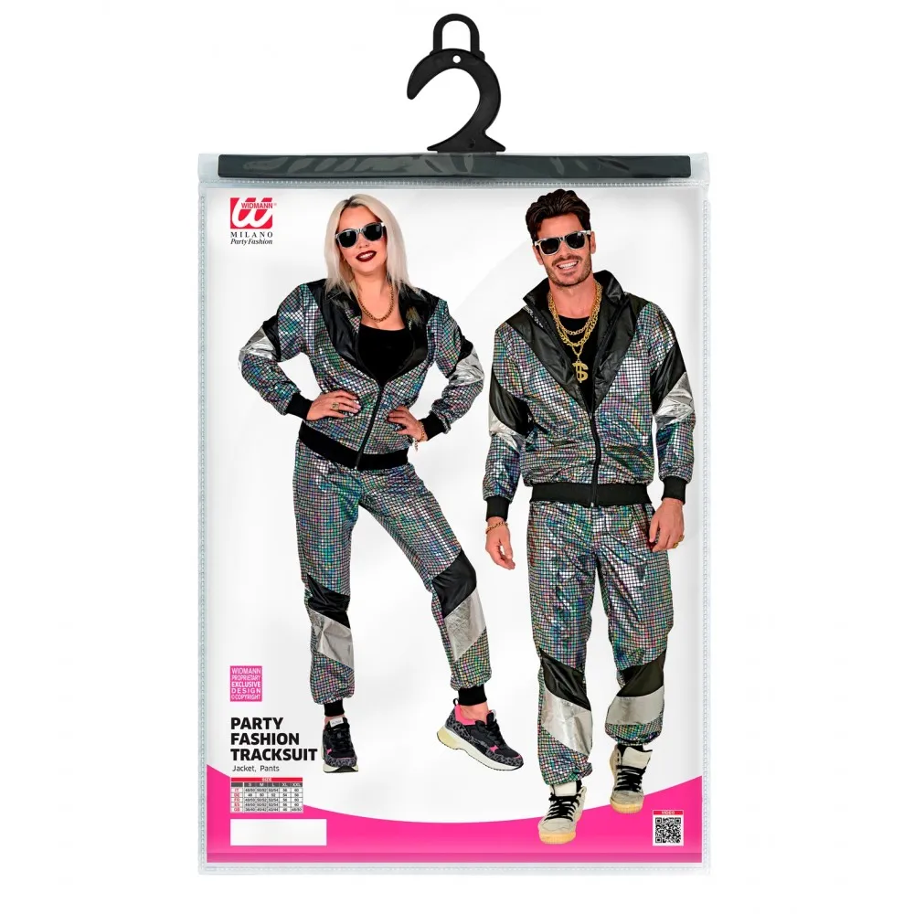 Costume Tuta Anni 80 Argento Riflettente Unisex per Feste a TemaTaglia L, Adulto
