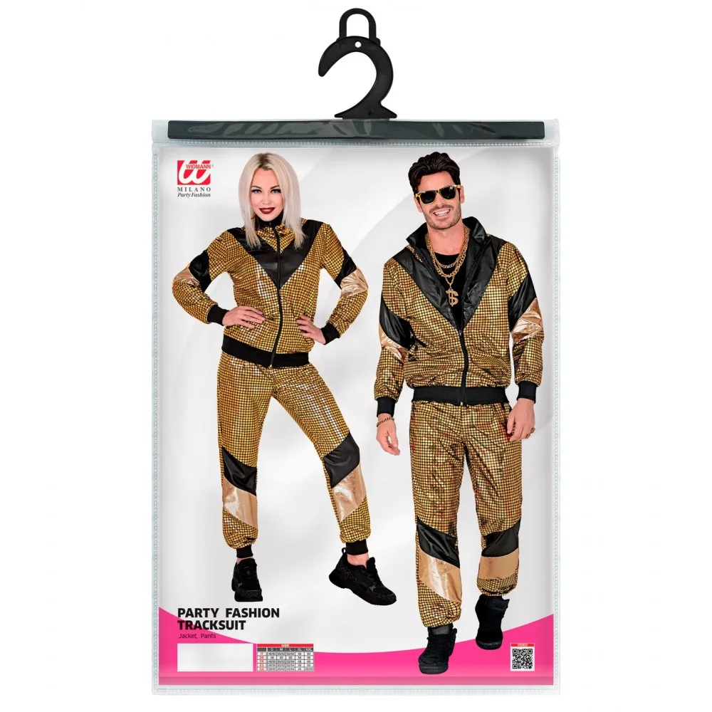 Costume Tuta Anni 80 Oro Riflettente Unisex per Feste a Tema, Taglia L, Adulto