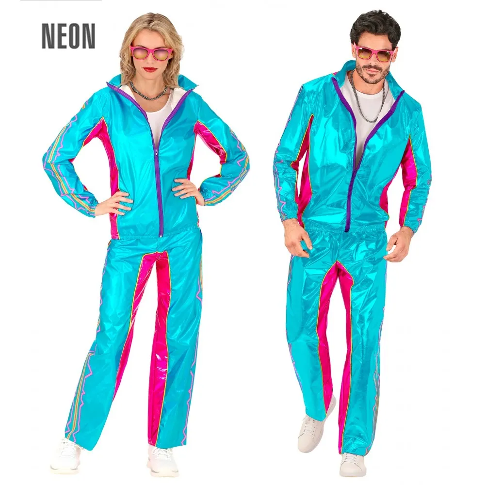 Costume Tuta Party Fashion Dance Azzurro Metallizzato Unisex per Feste a Tema Taglia XL, Adulto