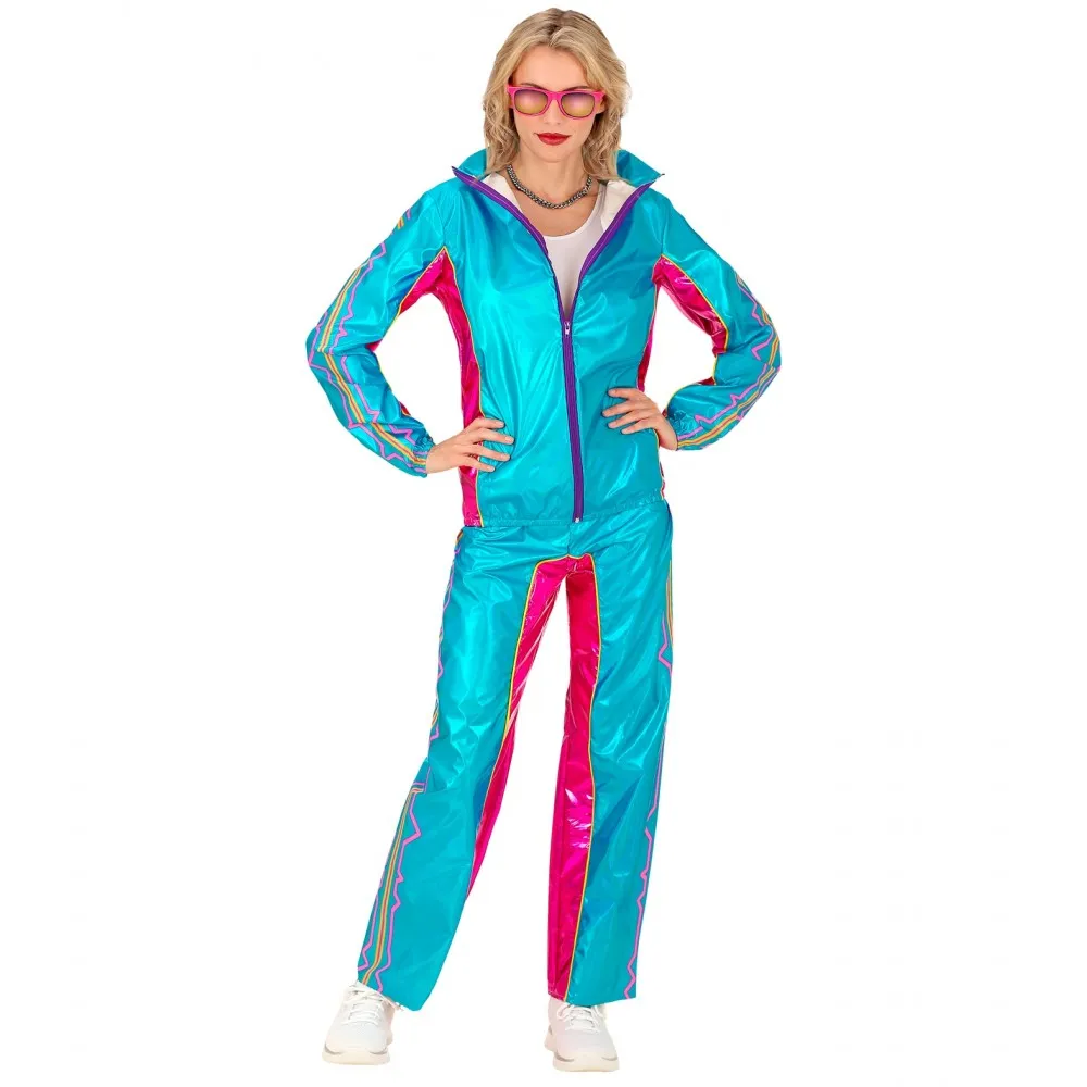 Costume Tuta Party Fashion Dance Azzurro Metallizzato Unisex per Feste a Tema Taglia XL, Adulto