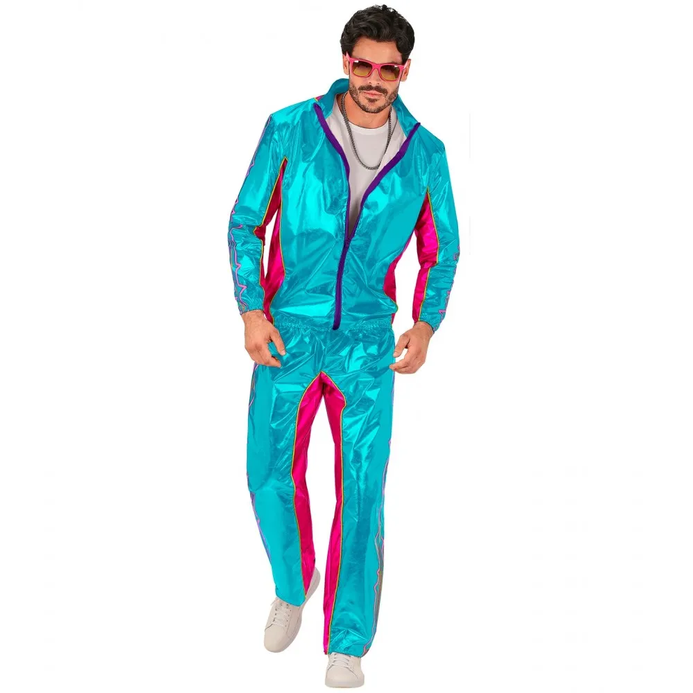 Costume Tuta Party Fashion Dance Azzurro Metallizzato Unisex per Feste a Tema Taglia XL, Adulto