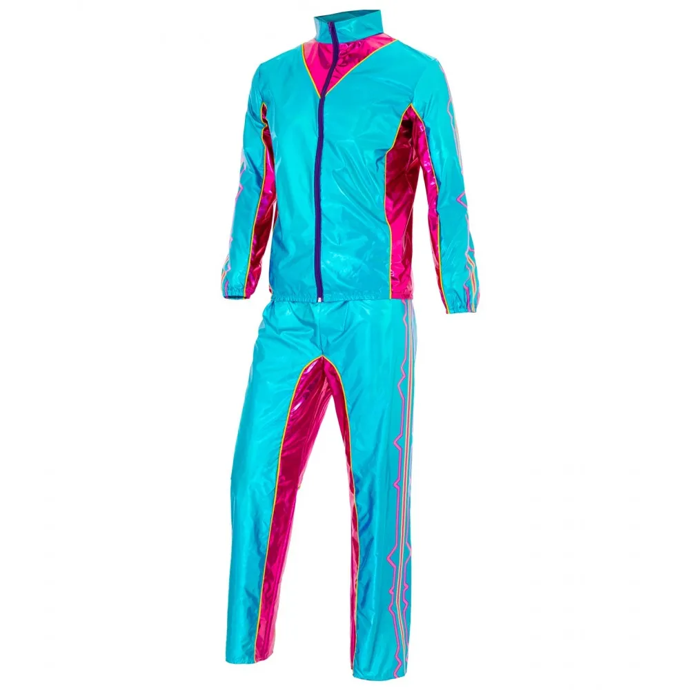 Costume Tuta Party Fashion Dance Azzurro Metallizzato Unisex per Feste a Tema Taglia XL, Adulto