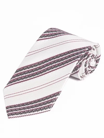 Cravatta extra large alla moda a righe bianco neve grigio bordeaux