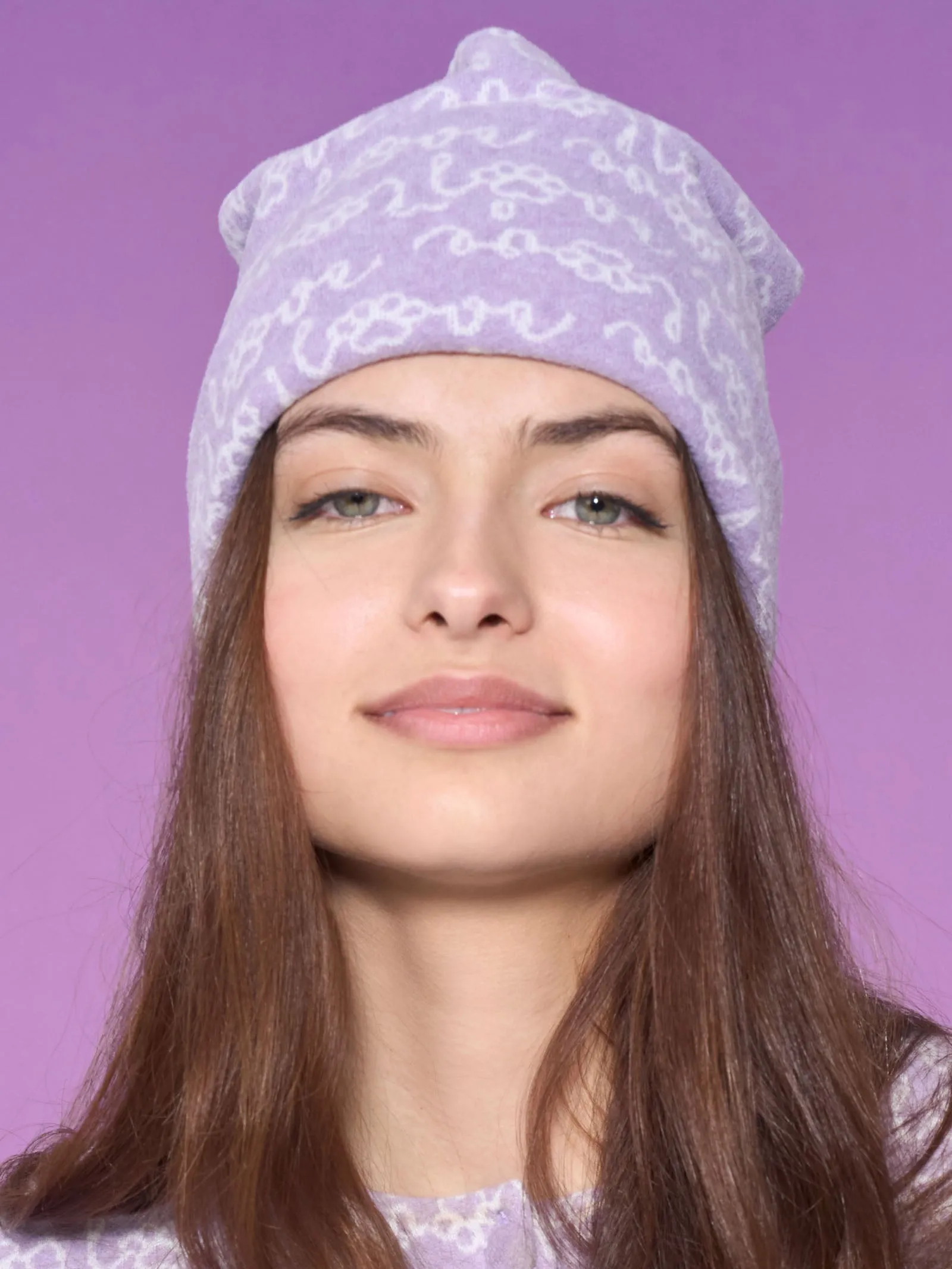 Cuffia da notte love in Cotton Eco Pile - Fant.Lilla