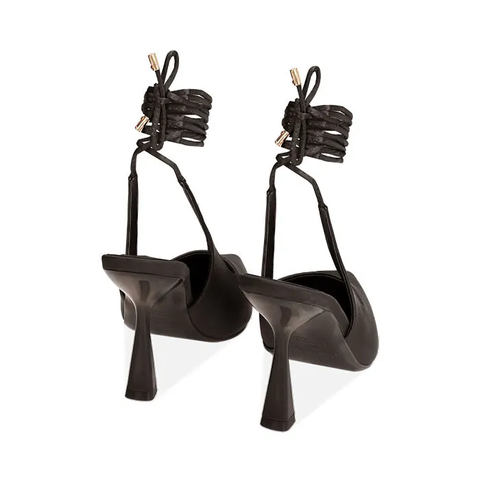 Décolleté lace-up nere in raso, tacco 9,5 cm