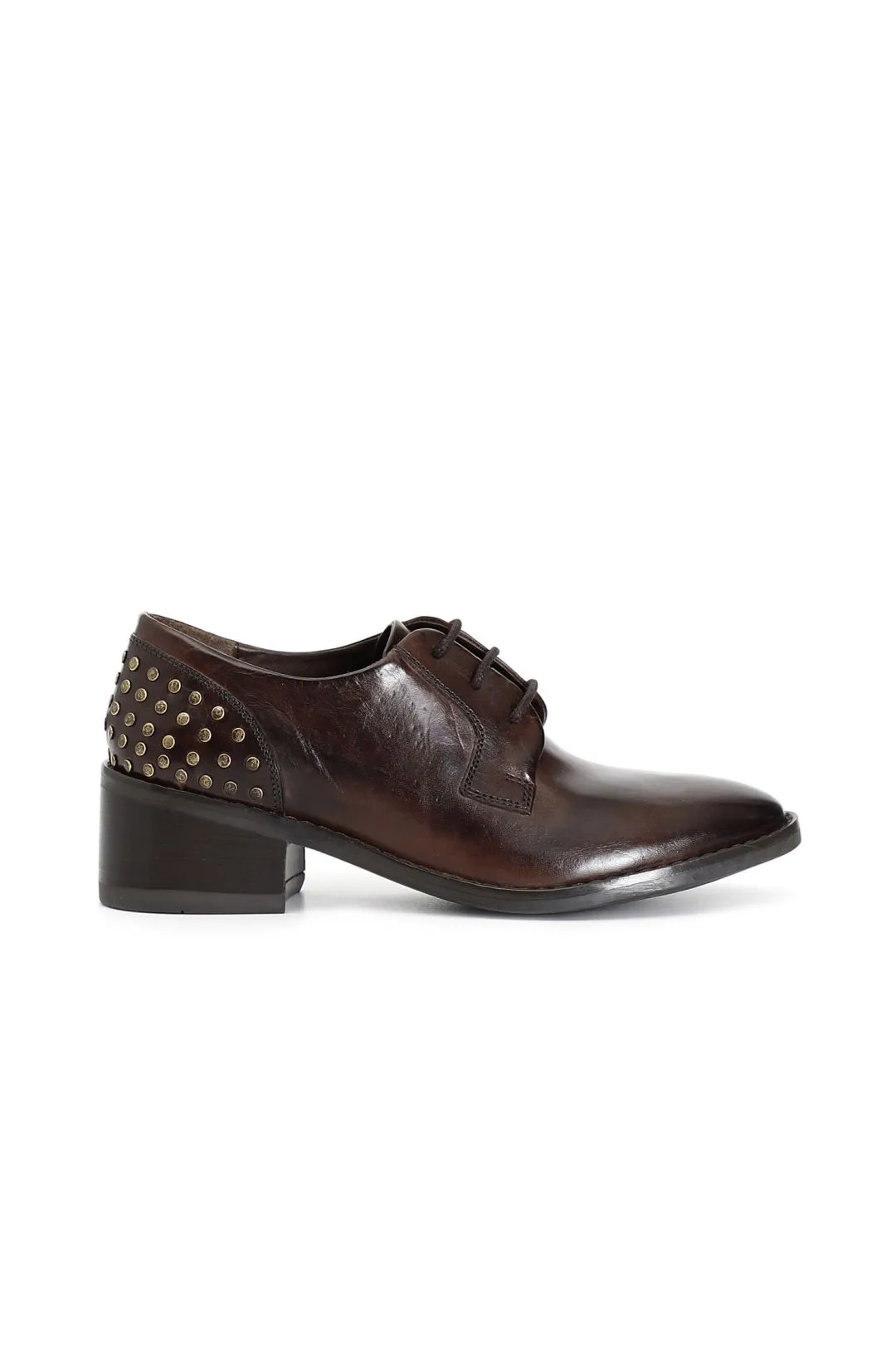 derby donna allacciata in pelle con borchie t.moro