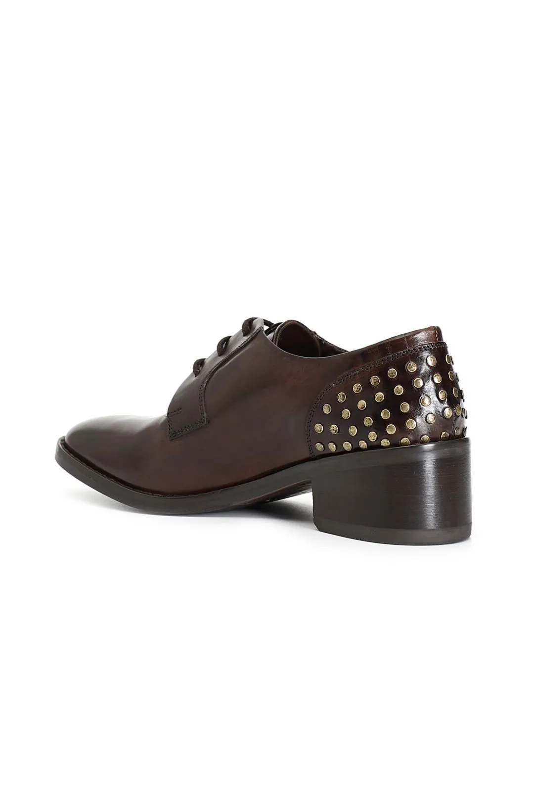 derby donna allacciata in pelle con borchie t.moro
