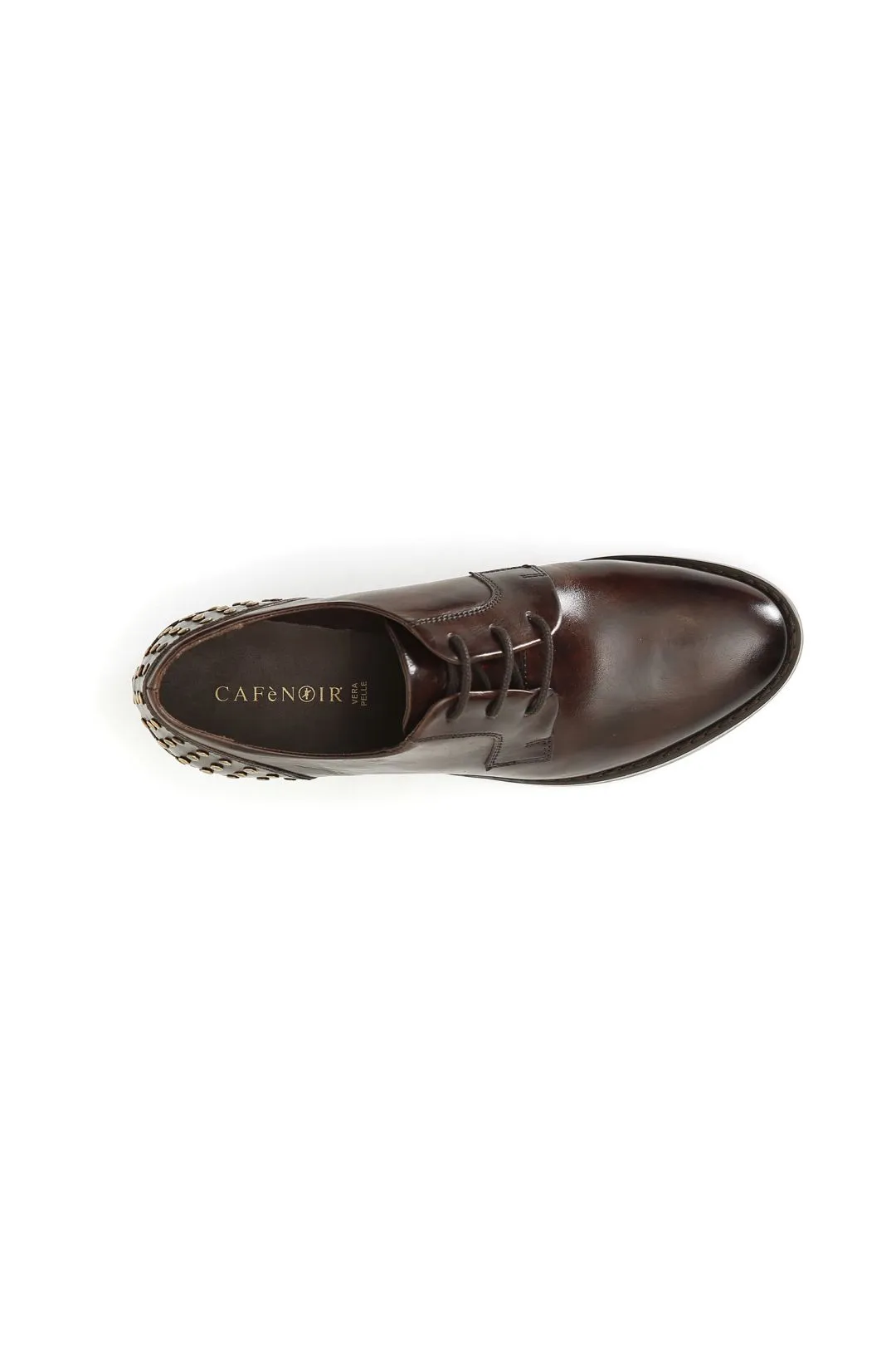 derby donna allacciata in pelle con borchie t.moro