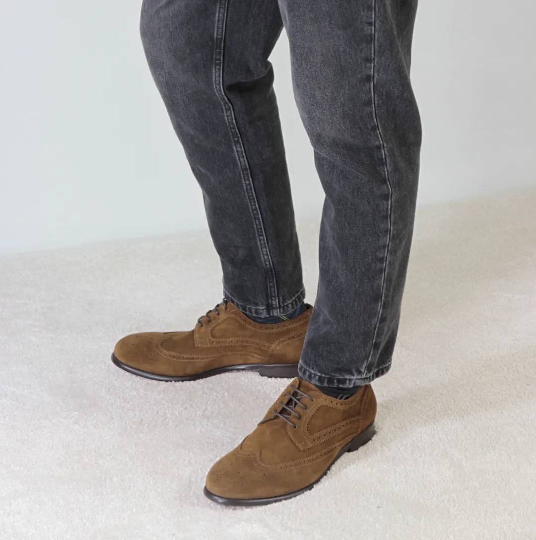 Derby elegante da uomo in pelle scamosciata colore marrone