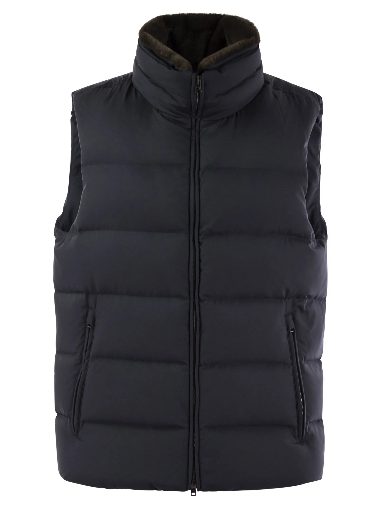 Down-filled waistcoat with fur insert