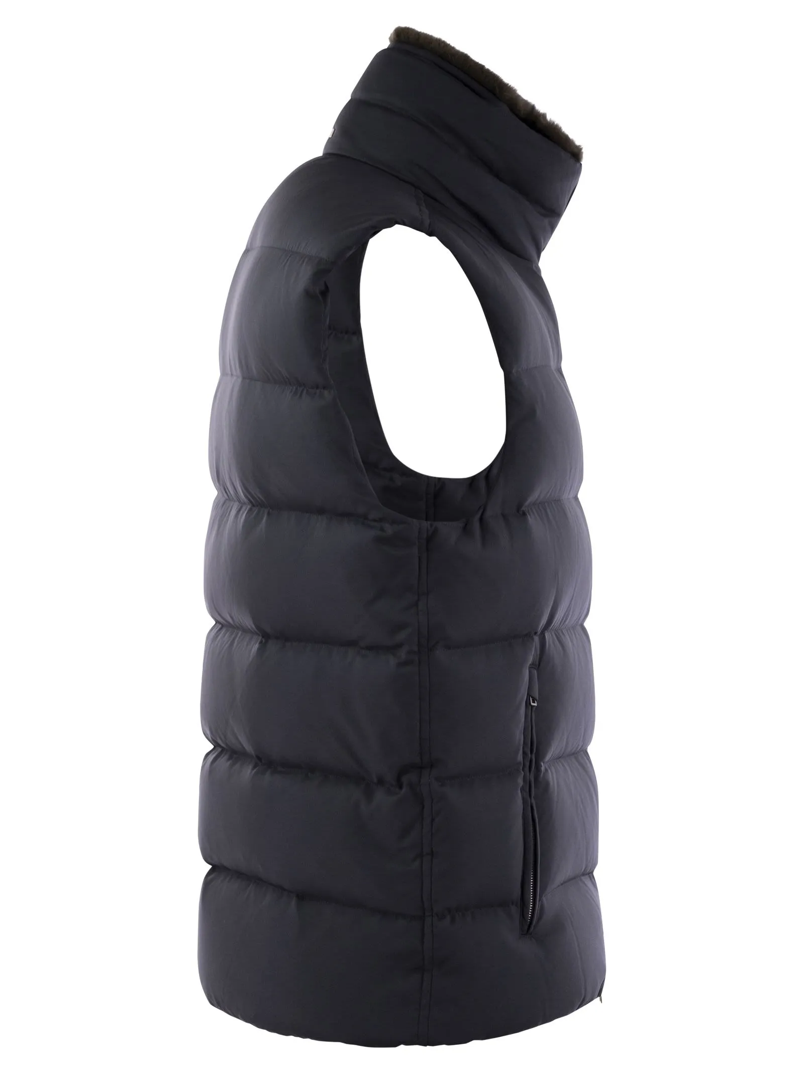 Down-filled waistcoat with fur insert