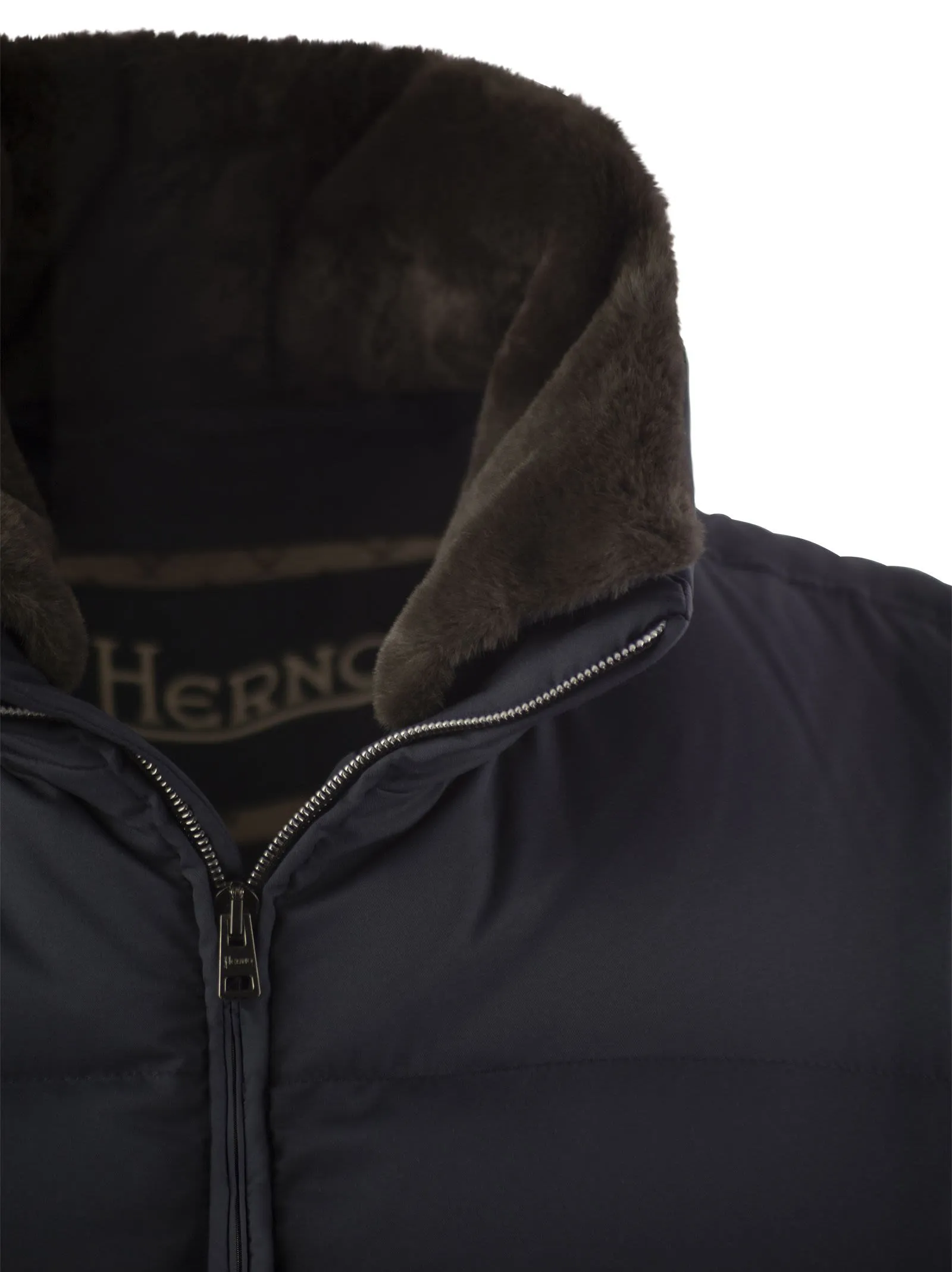 Down-filled waistcoat with fur insert