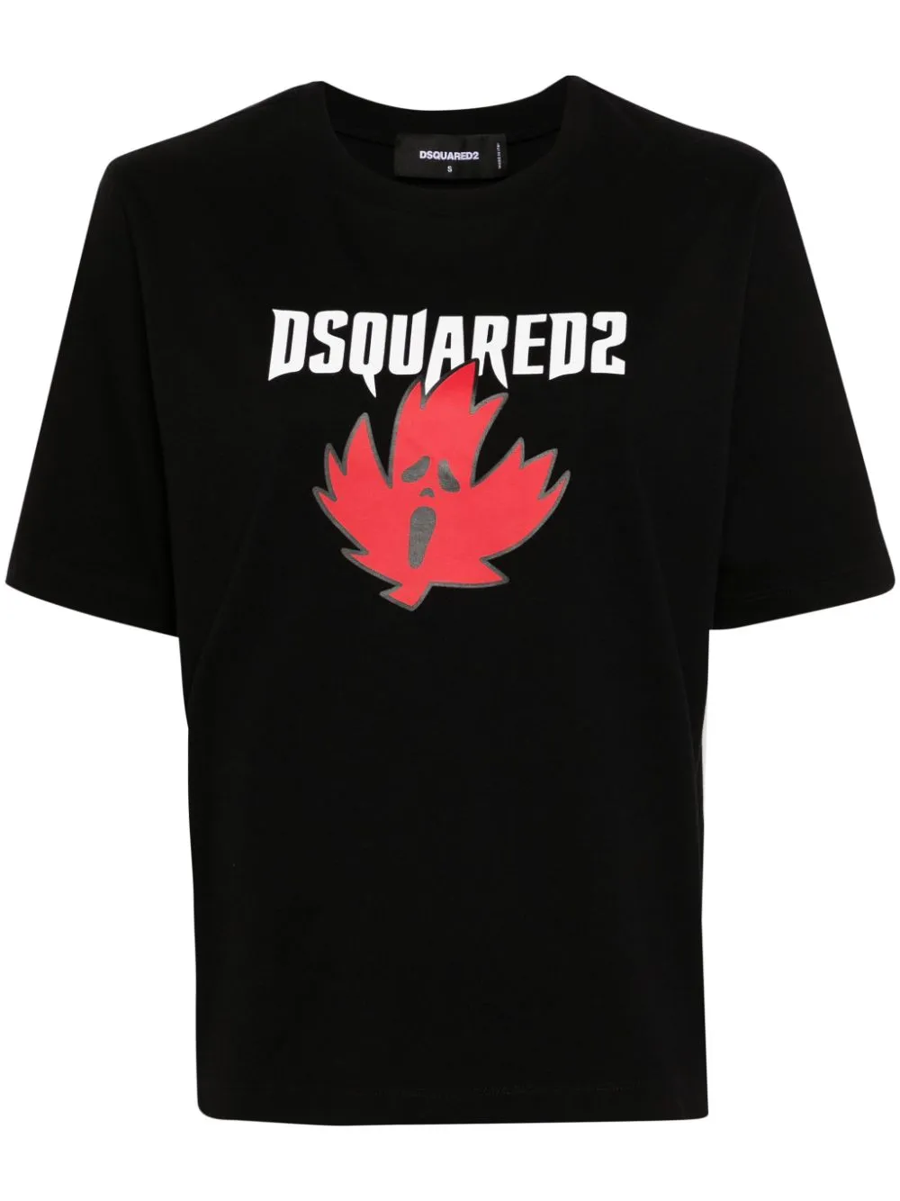 Dsquared2 T-shirt Nero Donna Logo Foglia