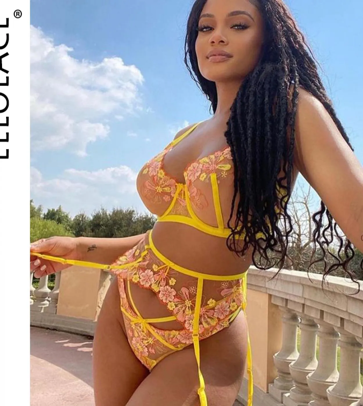 Ellolace Lingerie Set di biancheria intima con ricami floreali Kit per la cura della pelle corti Set di slip con ferretto push u