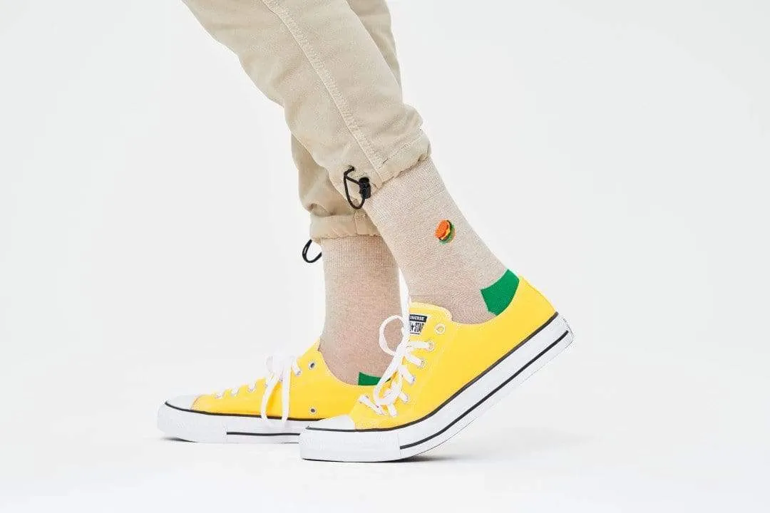Embroidery Burger Half Crew Sock
