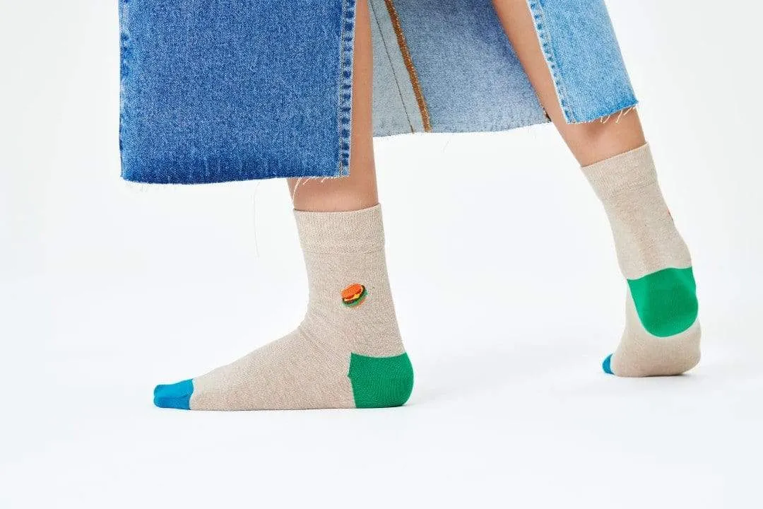 Embroidery Burger Half Crew Sock