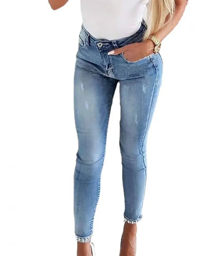 Factory Direct Sales  And  Slim Jeans For Women, Slim Butterfly Adhesive Flower Beads, Slits, Pencil Trousers For Small