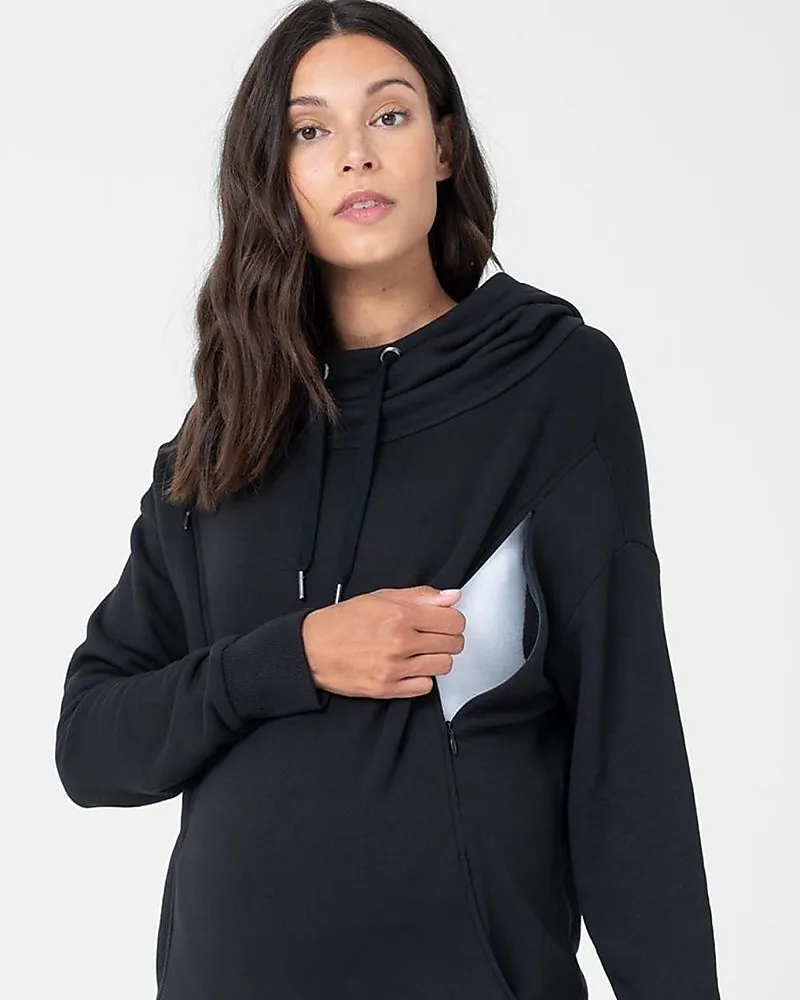 Felpa Premaman e Allattamento Lori - Cappuccio con Coulisse - Nero