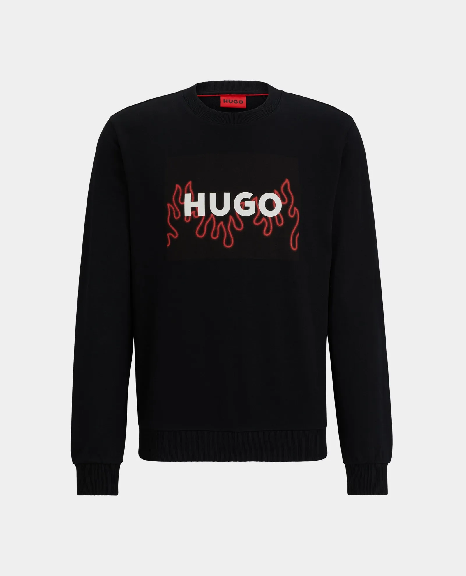Felpa uomo Hugo in cotone con logo su fiamma