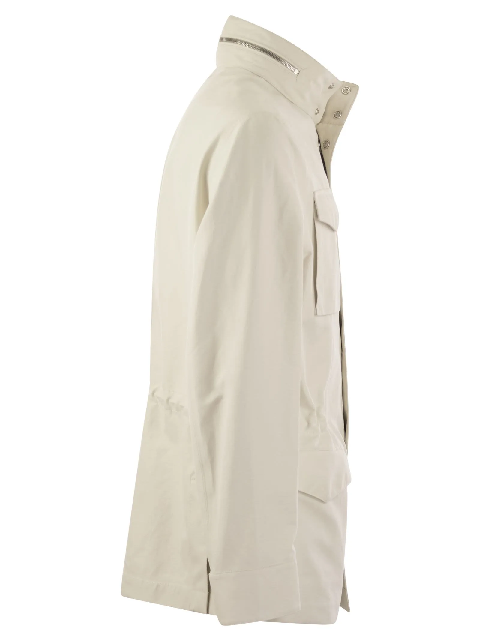 Field Jacket in linen and silk membrane panama with heat tapes