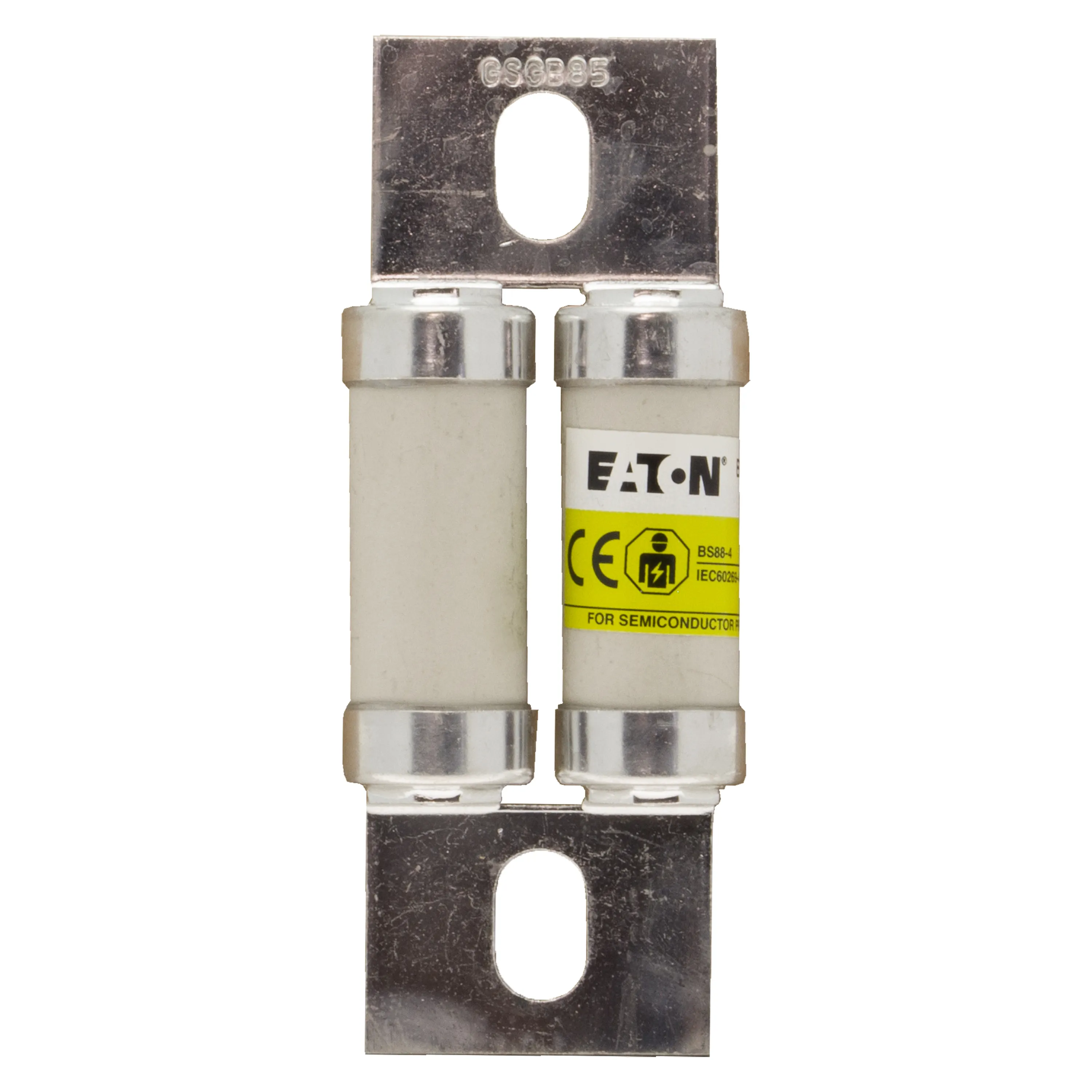 Fusibile a standard britannico, Eaton, 85A con velocità FF, standard BS 88, fori di fissaggio da 72mm, cat. aR 660 V