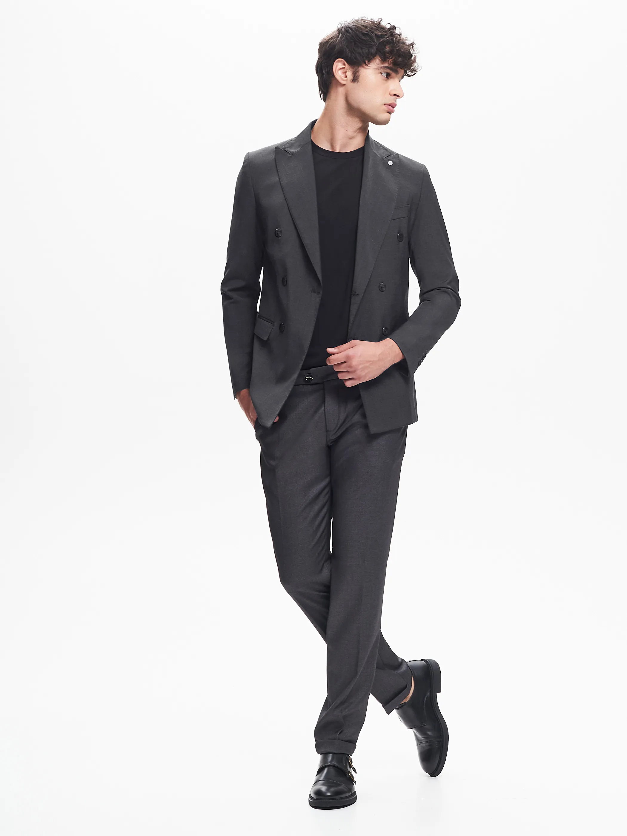      Giacca Doppiopetto Uomo Poliviscosa Antracite QB24     