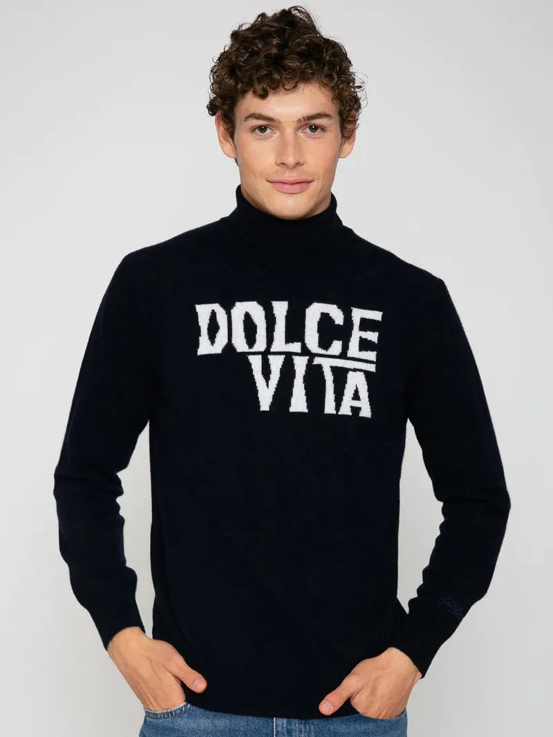 High Neck Sweater with Fontale Mc2 Saint Barth Writing / Blue