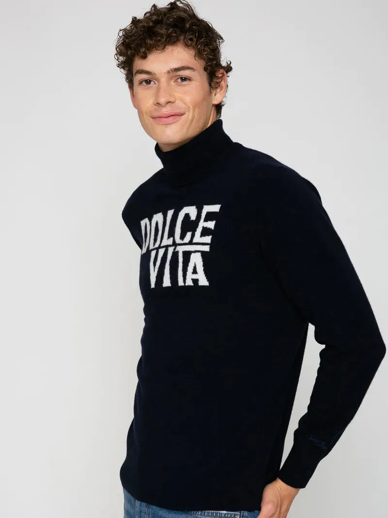 High Neck Sweater with Fontale Mc2 Saint Barth Writing / Blue