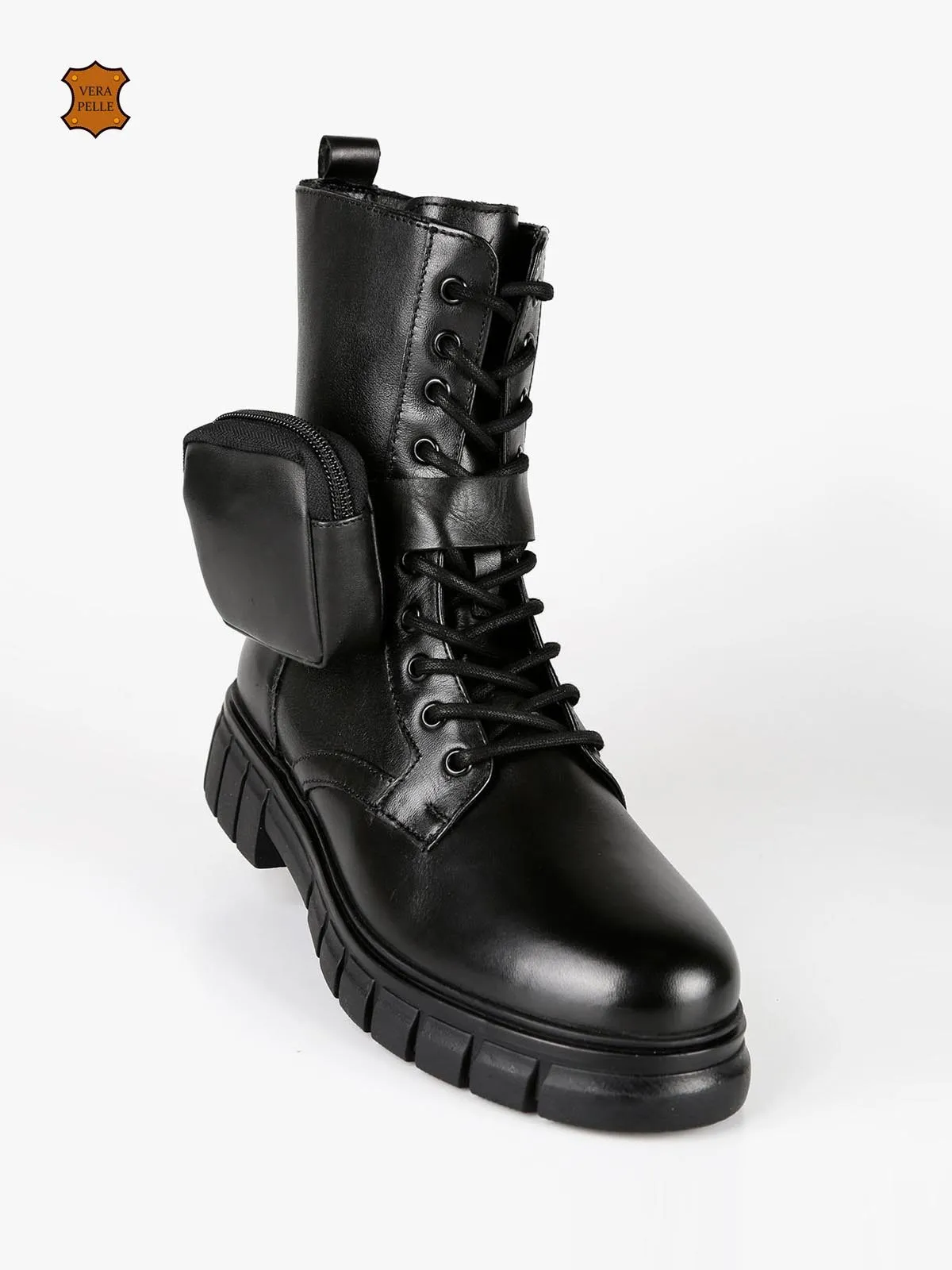 Hosis You Bottes de combat femme en cuir avec poche