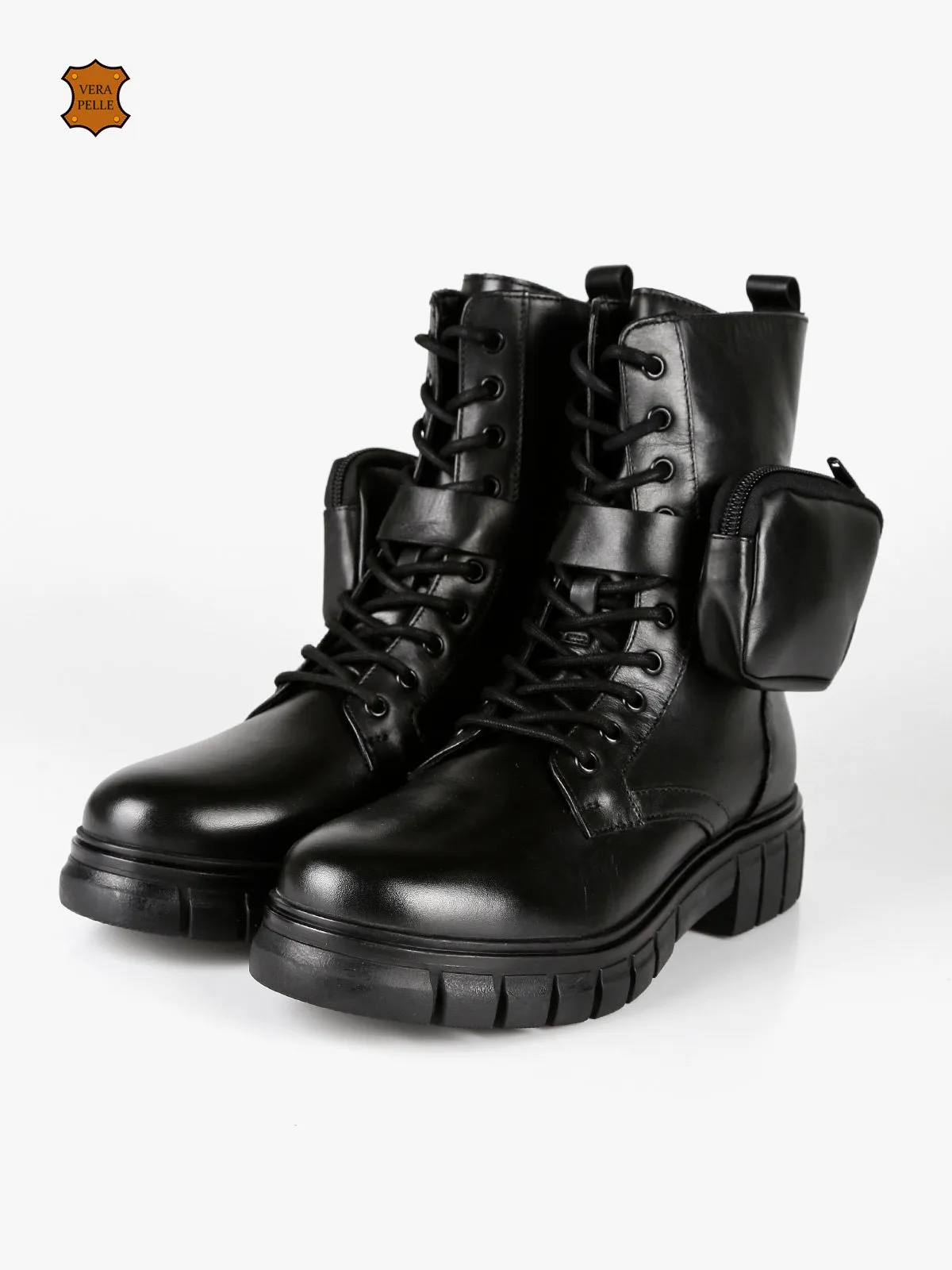 Hosis You Bottes de combat femme en cuir avec poche