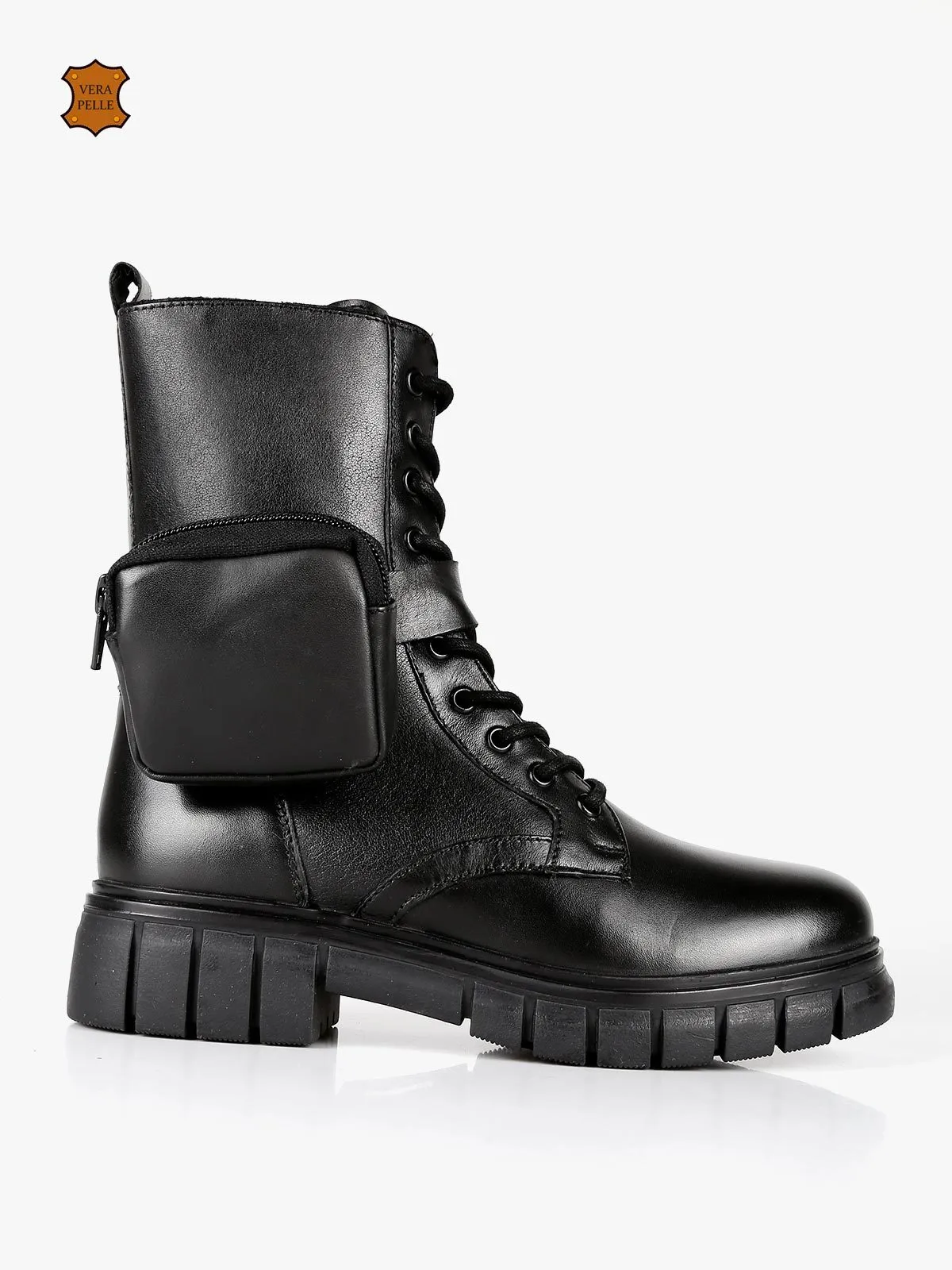 Hosis You Bottes de combat femme en cuir avec poche