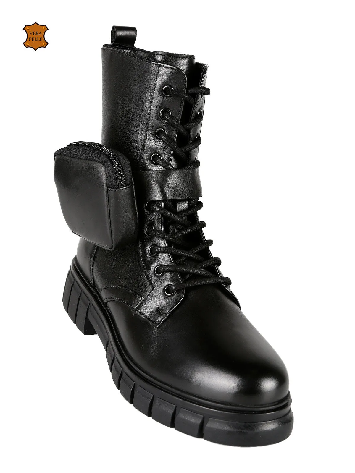 Hosis You Bottes de combat femme en cuir avec poche