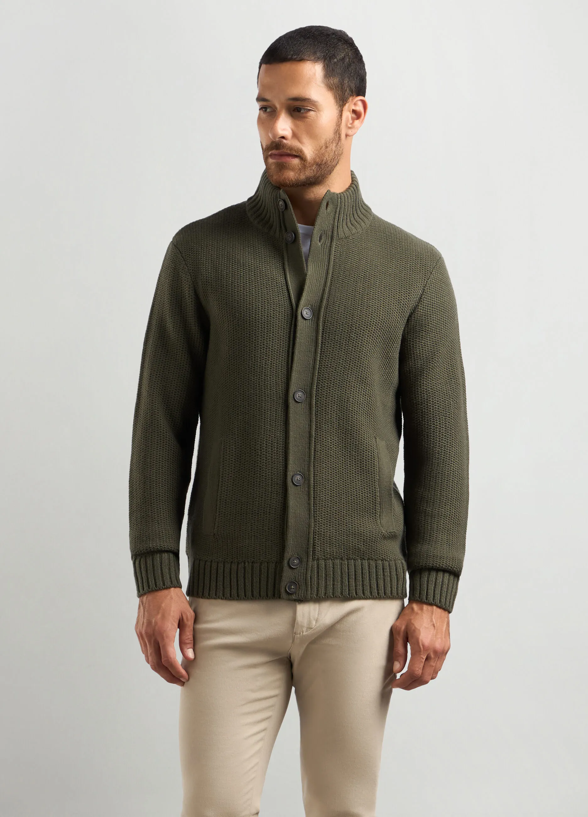 J. HART & BROS  Cardigan collo alto in maglia rasata a rovescio uomo
