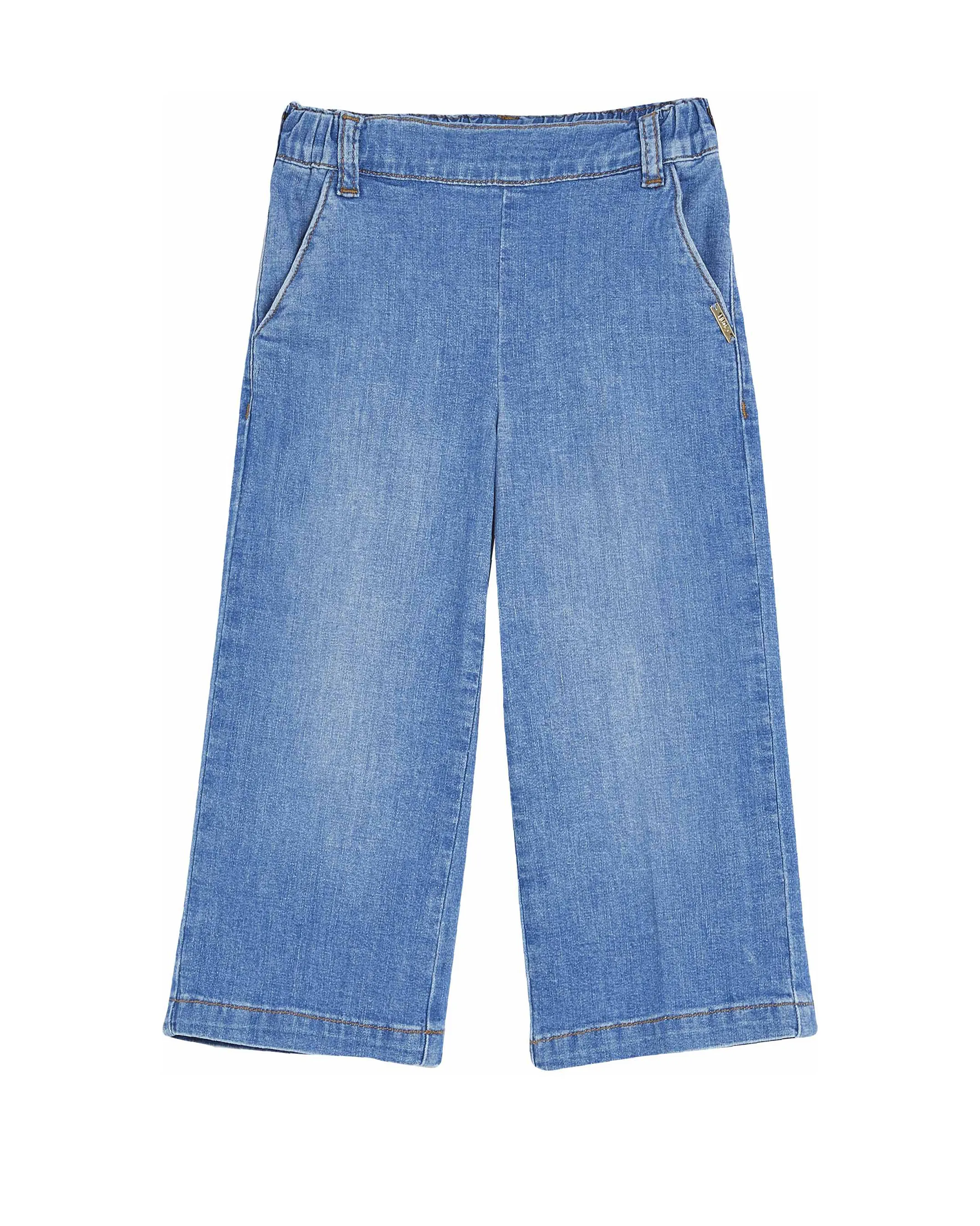 Jeans a palazzo blu stone washed con vita elastica sul retro 3-7 anni