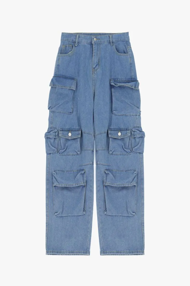 Jeans cargo in puro cotone con dettaglio cuciture