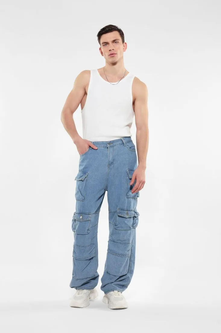 Jeans cargo in puro cotone con dettaglio cuciture