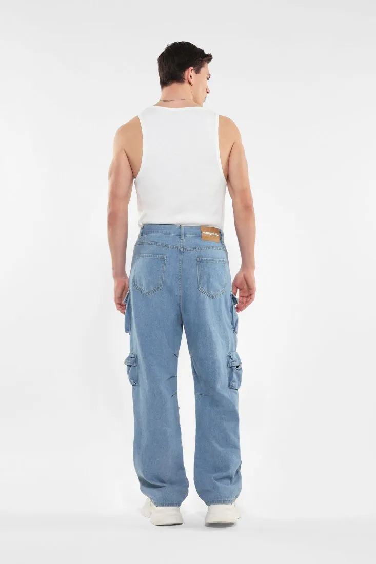 Jeans cargo in puro cotone con dettaglio cuciture