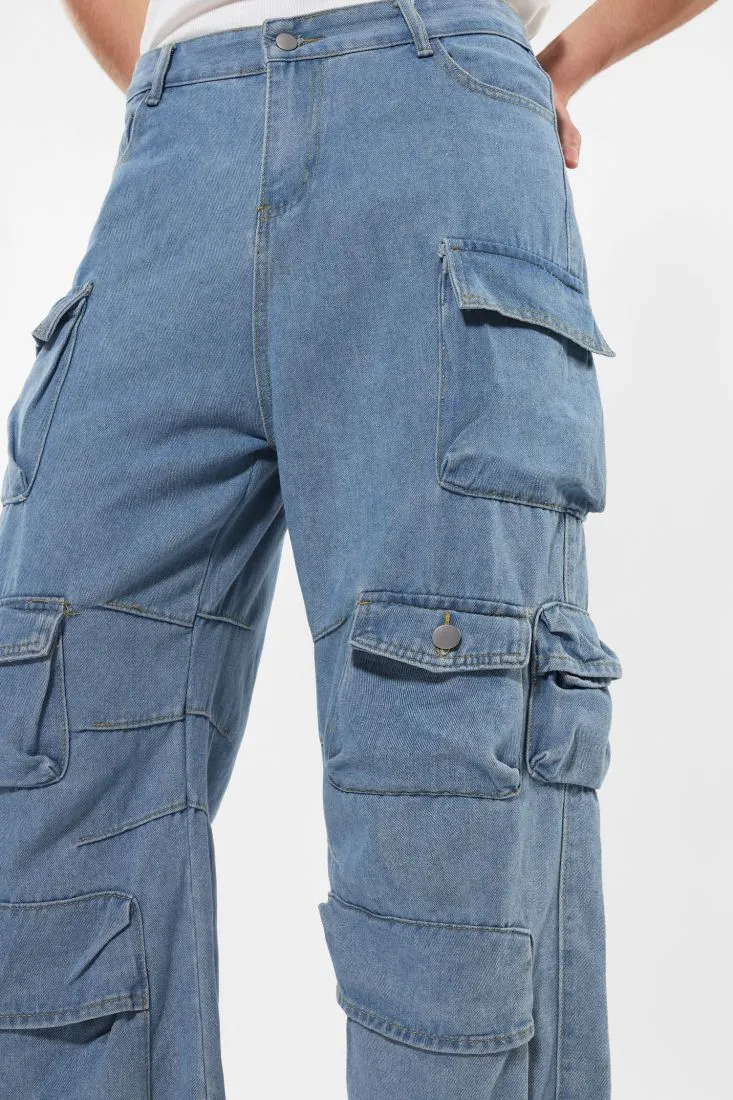 Jeans cargo in puro cotone con dettaglio cuciture