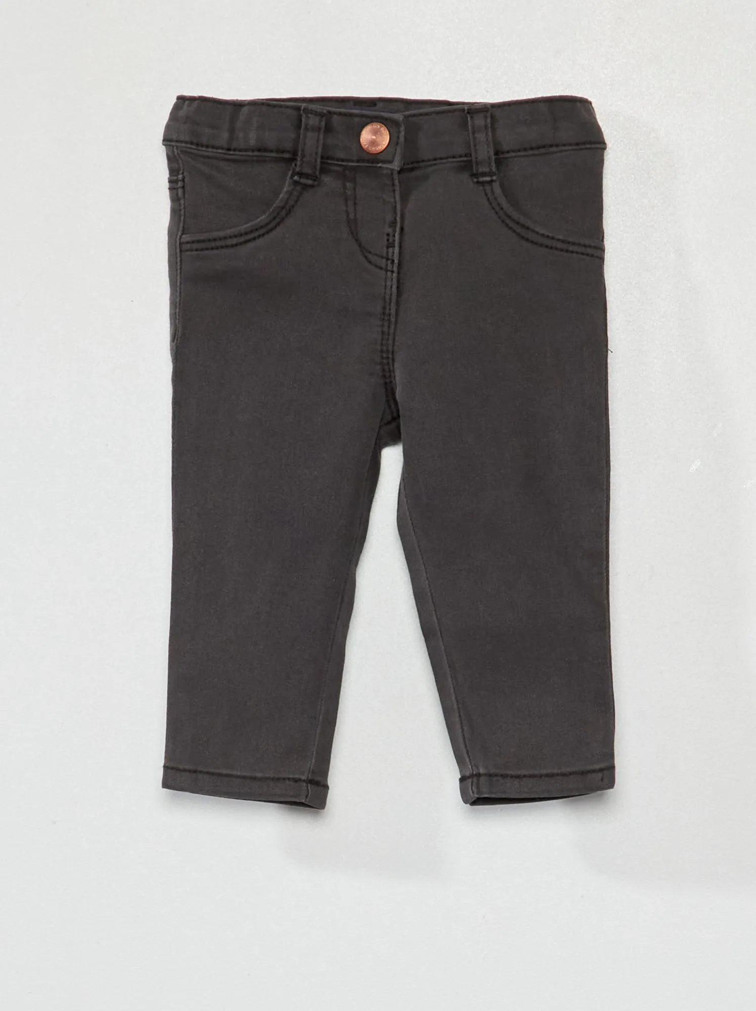 Jeans slim stretch con vita regolabile - NERO