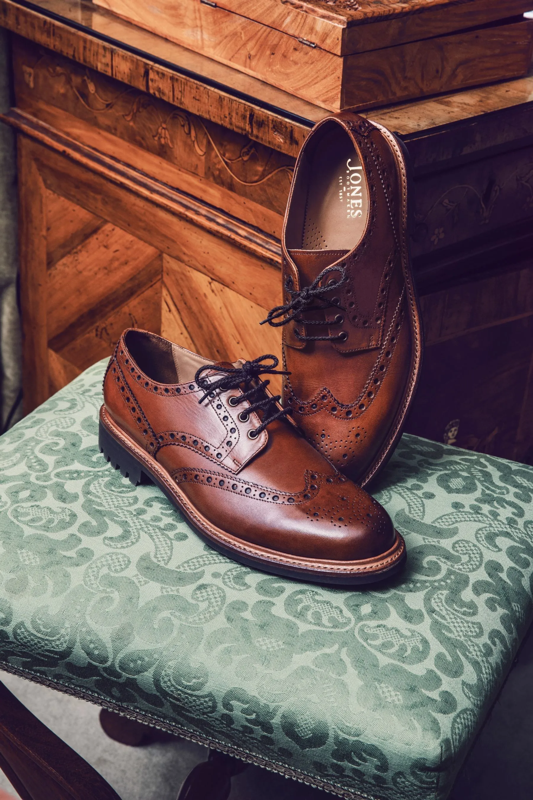 Jones Bootmaker Marrone - Bushwick - Uomo Goodyear - Scarpe brogue in pelle goffrata