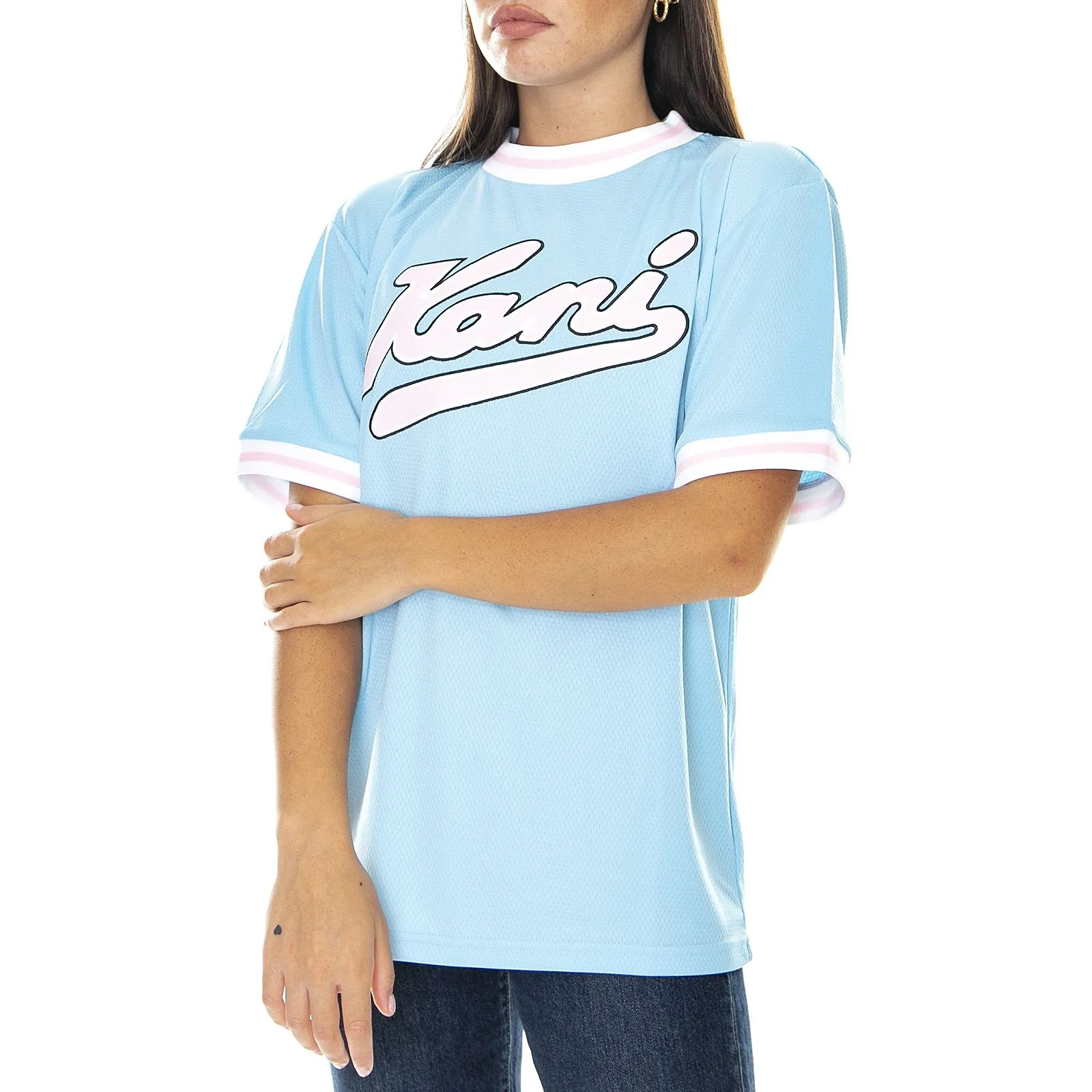 Karl Kani Varsity - Maglietta Girocollo Donna Azzurra    