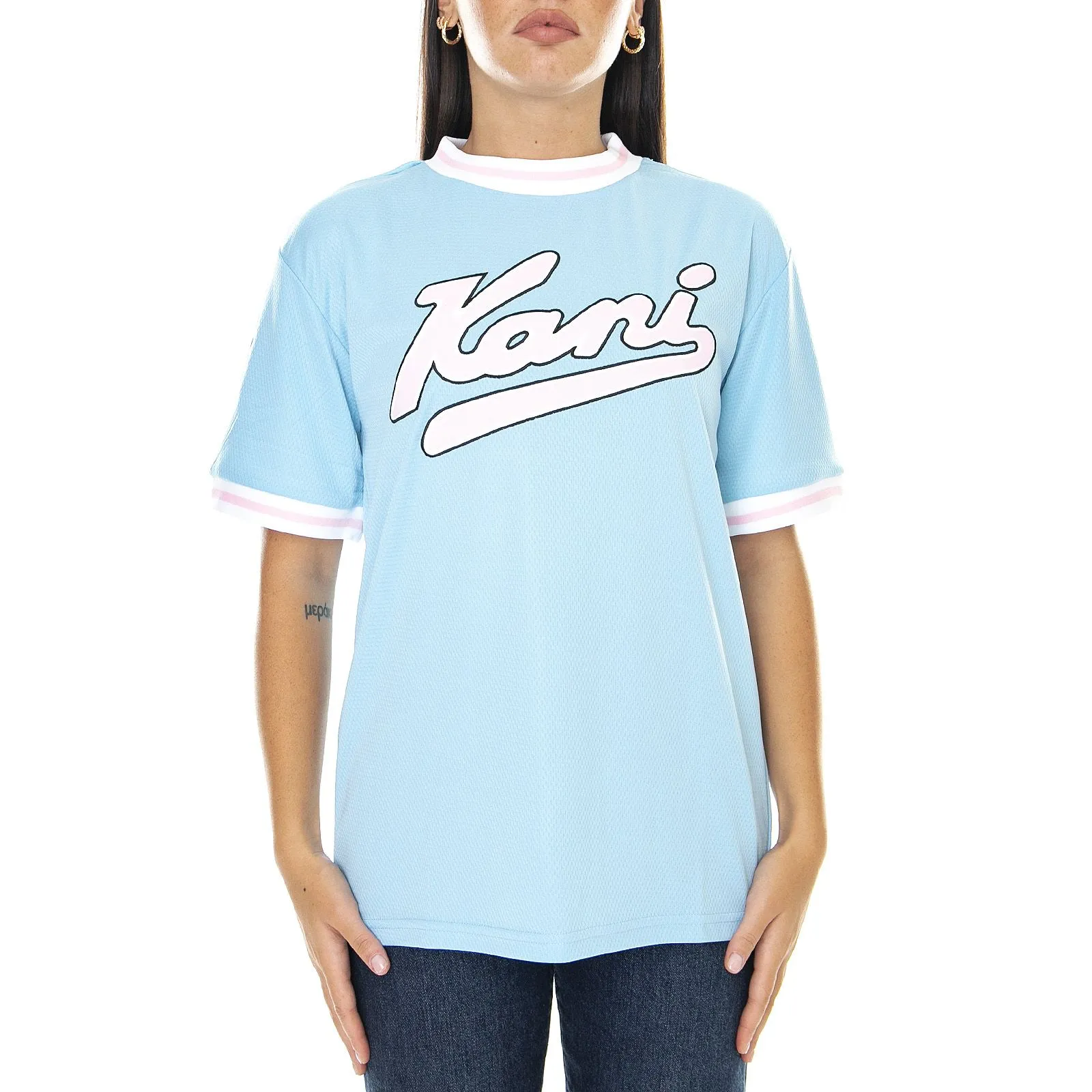 Karl Kani Varsity - Maglietta Girocollo Donna Azzurra    