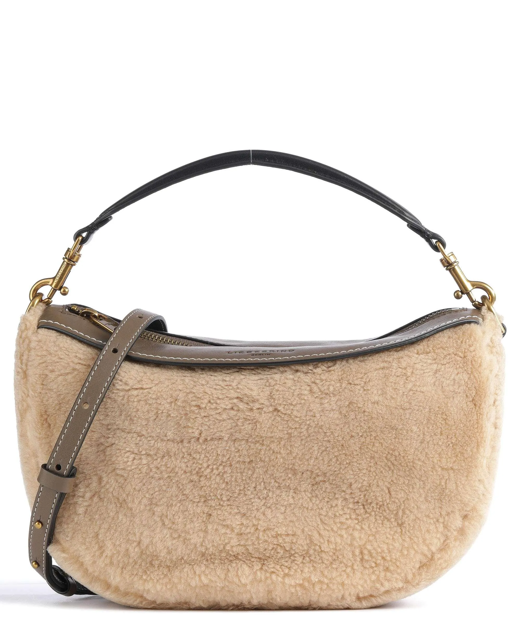  Liebeskind Melli Shearling S Borsa hobo pelle a grana fine, eco-pelliccia marrone chiaro  