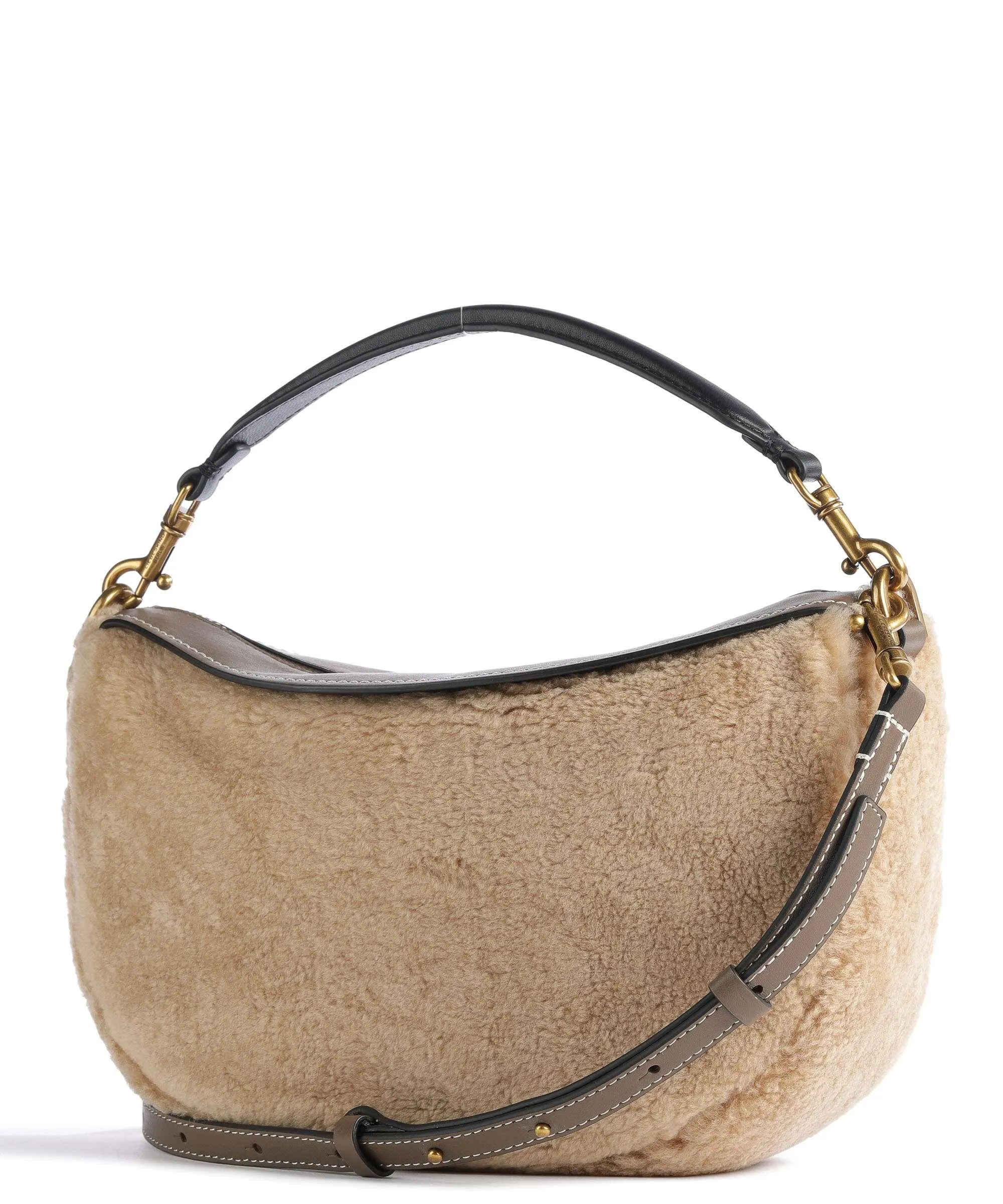  Liebeskind Melli Shearling S Borsa hobo pelle a grana fine, eco-pelliccia marrone chiaro  