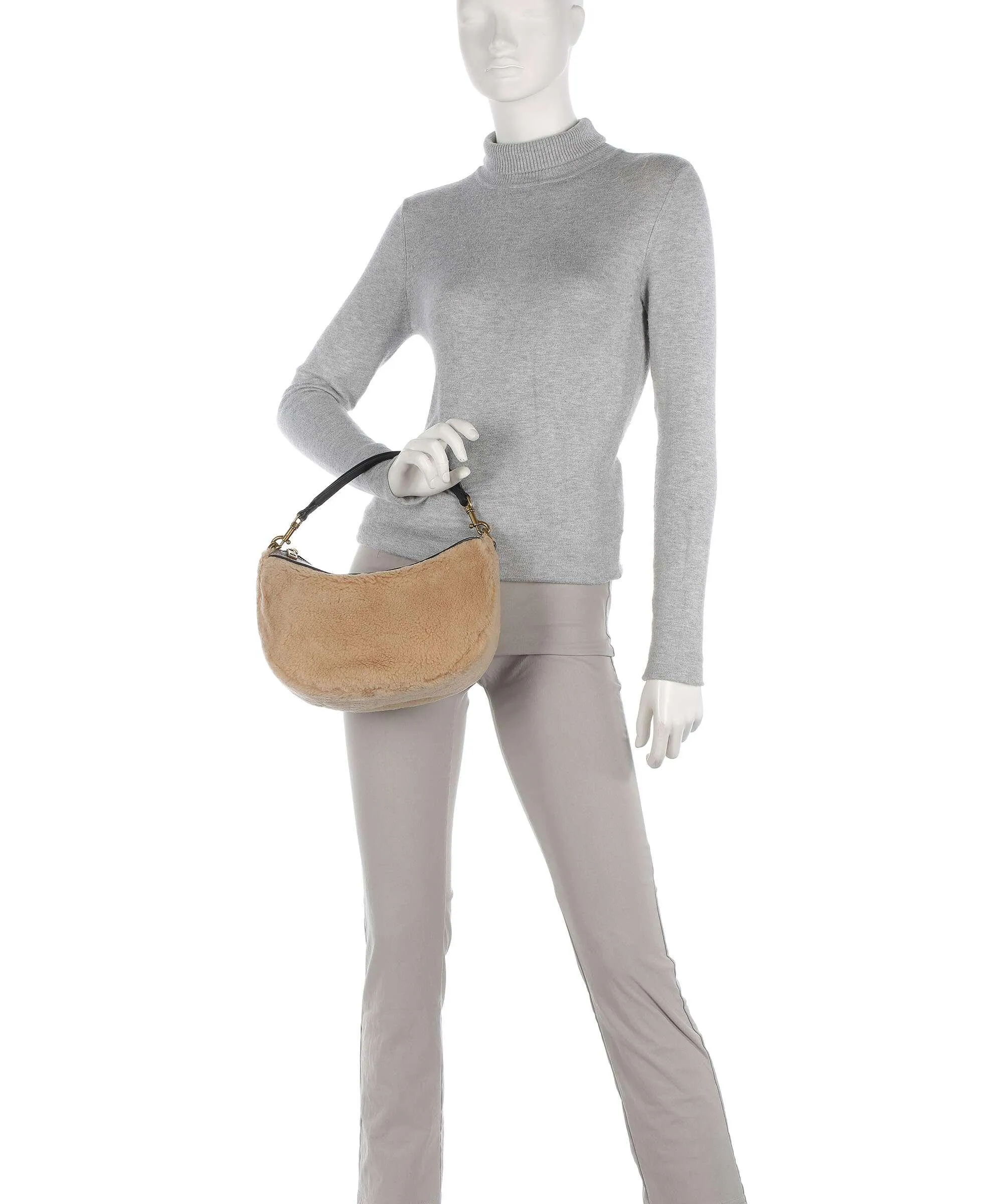  Liebeskind Melli Shearling S Borsa hobo pelle a grana fine, eco-pelliccia marrone chiaro  