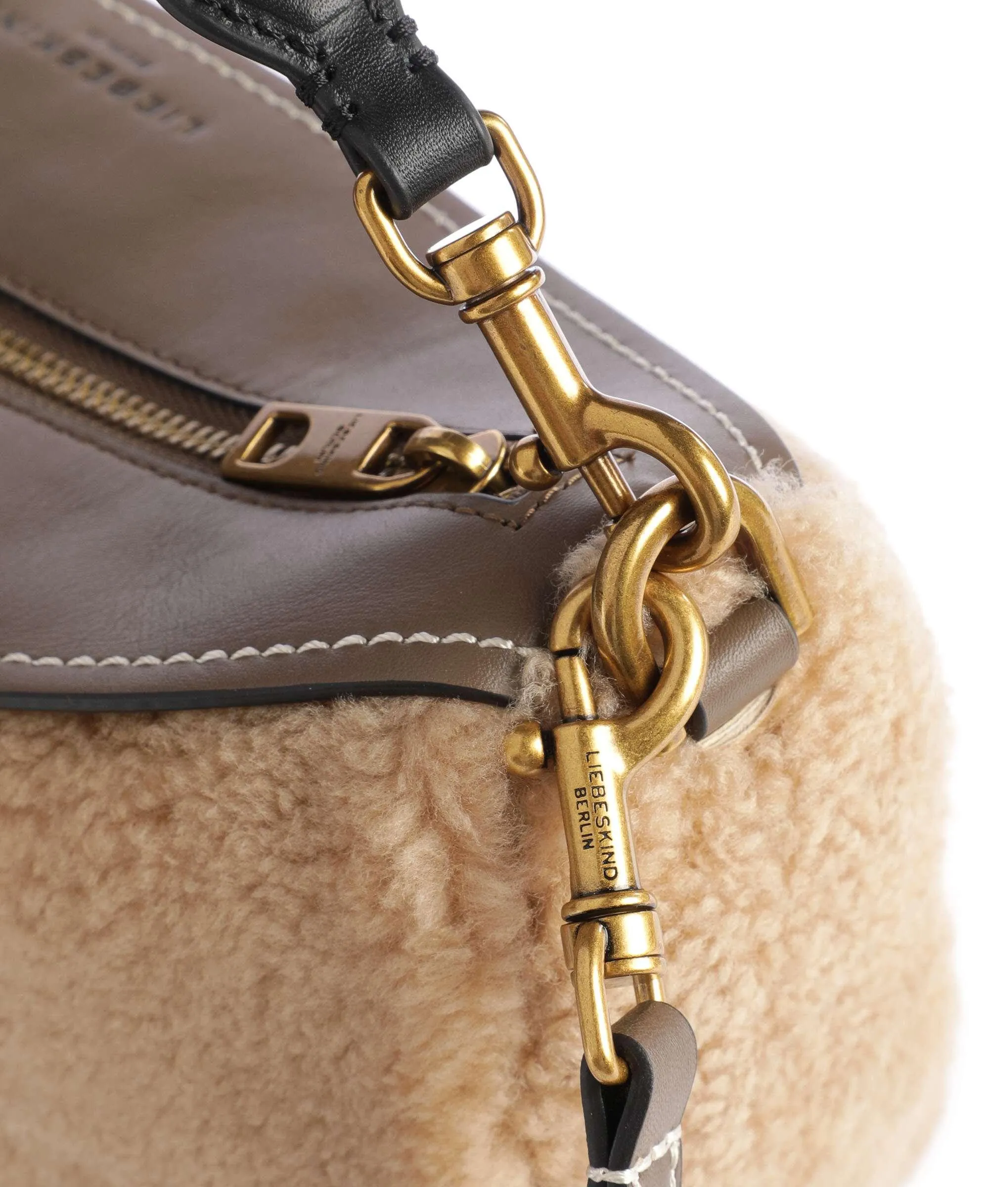  Liebeskind Melli Shearling S Borsa hobo pelle a grana fine, eco-pelliccia marrone chiaro  