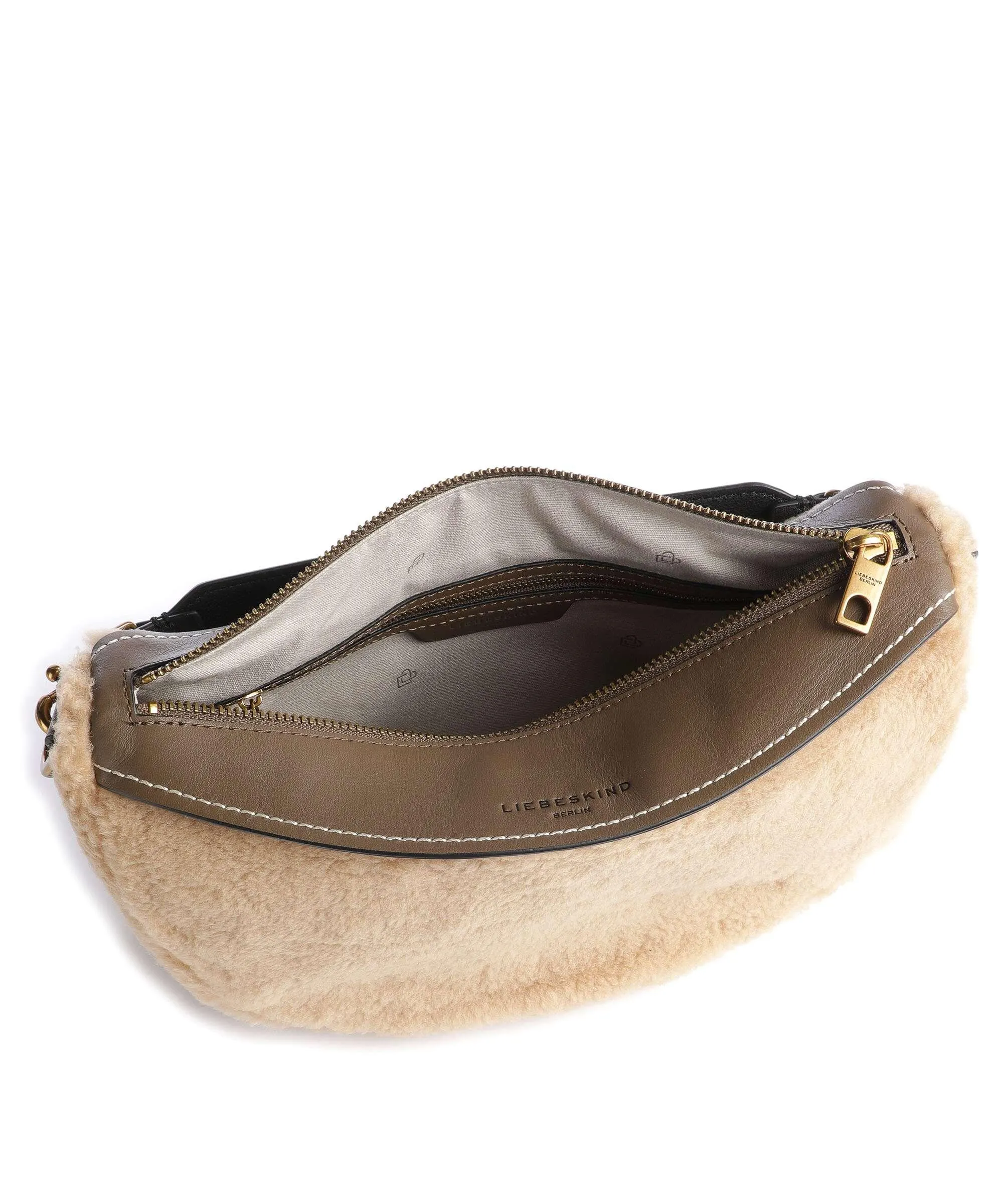  Liebeskind Melli Shearling S Borsa hobo pelle a grana fine, eco-pelliccia marrone chiaro  