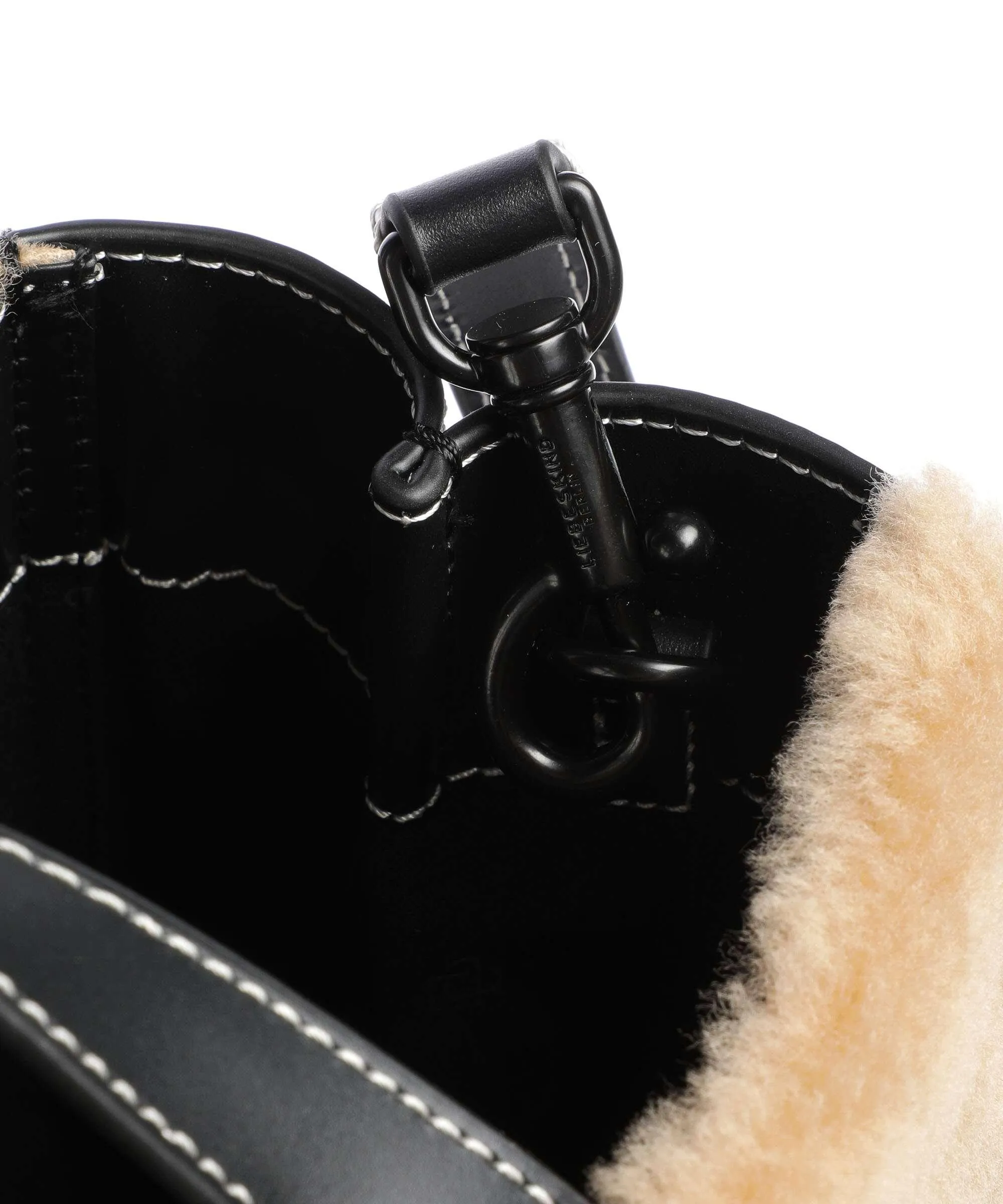  Liebeskind Paper Bag Shearling M Borsa a mano pelle a grana fine, eco-pelliccia marrone/nero  
